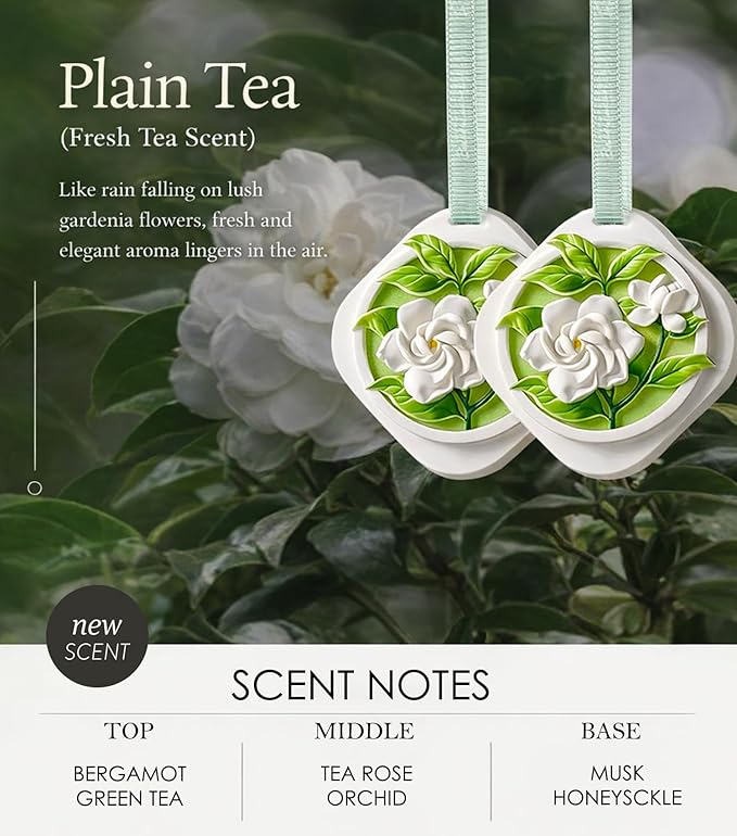 White Tea Scent Air Freshener for Closet, Drawer, Car, Gym Bag, Linen Storage, Essential Oil Plaster Diffuser Longer-Lasting Odor Eliminator Than Home Fragrance Sachets for Small Spaces - 2 Pack