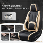 Coverado Car Seat Covers, Leather Seat Covers Full Set, Waterproof Car Seat Protector with Lumbar Support, Automotive Seat Covers Seat Cushions Universal Fit for Most Cars SUV Trucks, (Black&Beige)