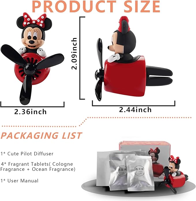 Car Air Fresheners Cute Cartoon Mouse Pilot Car Diffuser Rotating Propeller Automotive Air Outlet Fan Creative Car Perfume Decoration Cool Car Accessories (Women)