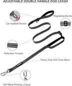 AUBELL Double Handle Tactical Dog Leash Heavy Duty for Small and Medium Large Dogs,Reflective Adjustable Nylon Leash that Pull with Car Seatbelt for Training,4.5-6FT,Black