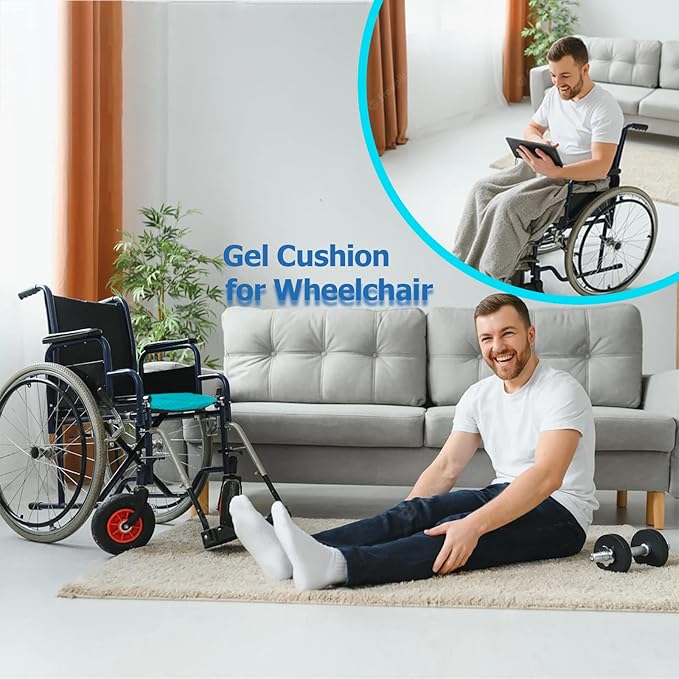 masteymoh Gel Seat Cushion for Long Sitting, Gel Cushions for Pressure Sores Relief, 18.5x17.3x1.2 Inches Cooling Gel Car Seat Cushion, Seat Cushions for Office Chairs with Breathable Nonslip Cover