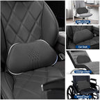 Lumbar Support Pillow for Car Seat, Office Chair Nappa Leather Memory Foam Lower Back Cushion for Back Pain Relief Improve Posture, Ergonomic Back Rest for Gaming Chair, Black, 1PC