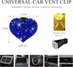 2 PCS Bling Car Air Vent Clip, Crystal Heart Car Air Fresheners Diffuser Vent Clip, Rhinestone Air Conditioning Outlet Clip For Women Girls, Interior Decor Car Accessories (Heart, Blue)