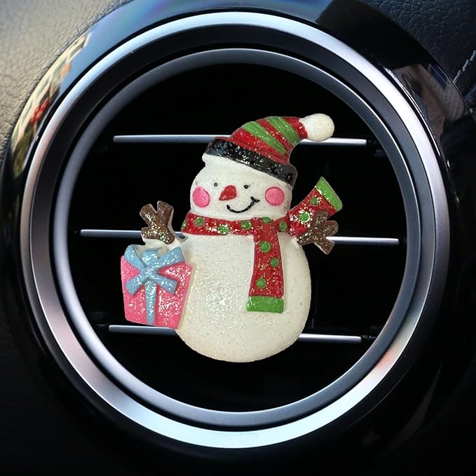 Set of 4 Christmas Car Air Freshener Vent Clips, Cute Glitter Santa Snowman Xmas Tree Car Air Conditioning Outlet Clip Charms, Fun Auto Interior Decoration Accessories