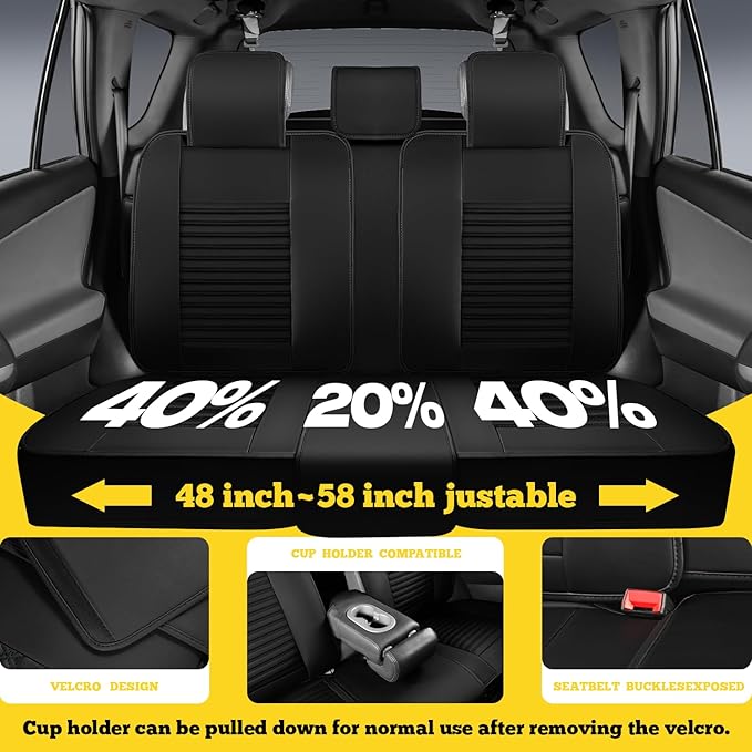 LINGVIDO Full Set Car Seat Covers, Faux Nappa Leather, Airbag Compatible and Waterproof Protectors for Sedans SUVs, Breathable Interior for Active Families, Pets, and Commuters (5 Seats, Black/Blue)