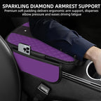 NBTEPEM Bling Crown Car Center Console Armrest Cover, Leather Middle Console Cover Cushion with 2 Storage Bags, Car Armrest Storage Box Interior Accessories for Most Vehicles(Purple)