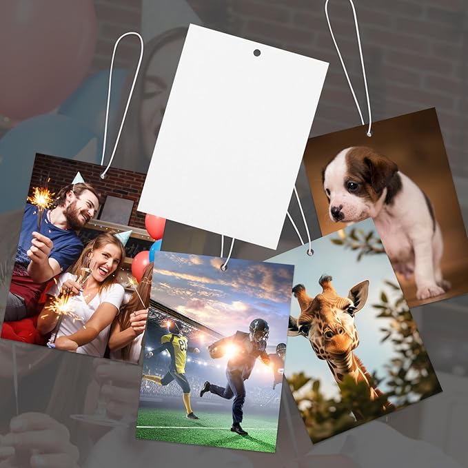 200 Pcs Sublimation Air Fresheners Blanks, Custom Photo Car Air Freshener, Sublimation Blanks Bulk DIY Scented Hanging Sheets Felt With 200 PCS Bags and 19.7in Rope for Car Home Hanging Decor