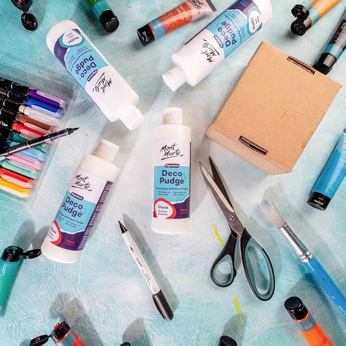 Mont Marte Deco Pudge Craft Varnish Signature 236ml (8 US fl.oz) 2PACK– Gloss, Multi-Purpose Clear Craft Sealer, Varnish, Decoupage Glue, Ideal for Acrylic Paints, Paper, Wood, Ceramics, Fabrics, Clay