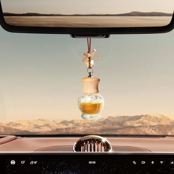 6 Pack Leak-Proof Hanging Car Diffuser - 8ml Refillable Empty Bottles with Wood Caps, 3 Funnels & 2 Droppers - Essential Oil Air Freshener for Car, Home or Office (6, Crown)