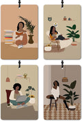 Boho Black Women Reading Car Air Freshener 4 Pcs, Book Lover Gifts Air Freshener Hanging for Cars Books Closet Drawer, Boho Neutral Car Accessories Gifts for Black Women Girls
