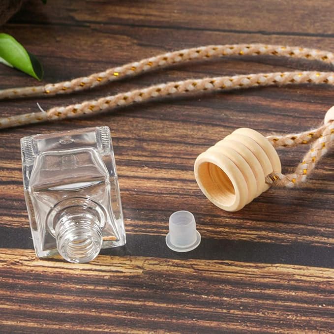 10 Packs Car Hanging Diffuser Empty Glass Perfume Bottles Air Freshener Diffuser Bottle Pendant Oil Fragrance Aromatherapy Bottle Ornament Decor (square)