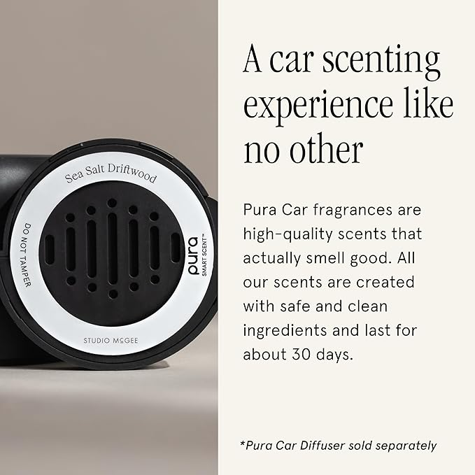 Pura and Studio McGee - Fragrance for Car Diffuser - Clean & Safe Luxury Scent Refill - Long-Lasting for 30 Days of Aroma - Must-Have Accessory - Sea Salt Driftwood