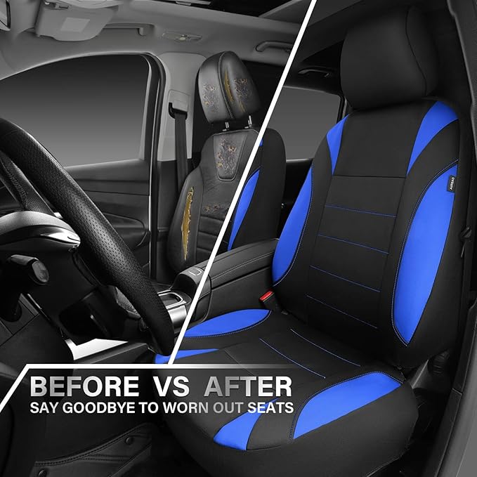 CAR PASS Neoprene Wetsuit Seat Covers, Waterproof Car Seat Covers Full Sets with 5mm Composite EVA, Universal Fit for Car Sedan, SUV Trucks Anti Slip with Airbag Compatible(Black Blue