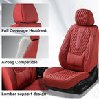 Coverado Car Seat Covers Front Seats, Luxury Faux Leather Red Seat Covers for Cars Waterproof Seat Covers with Lumbar Support, Car Seat Protector Universal Fit for Most Cars SUV Truck(Front, Red)