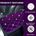 Bling Car Center Console Cover, Soft Fluffy Armrest Seat Box Cushion Pad, Crystal Diamond Arm Rest Protection Mat, Automotive Interior Decoration Accessories for Most Vehicles (Purple)