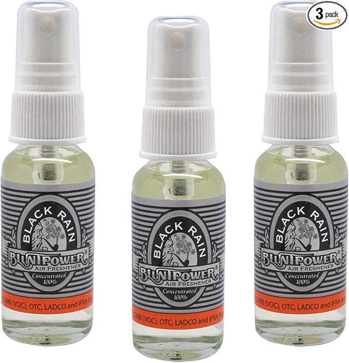 BluntPower Oil Based Concentrated Air Freshener and Oil for Diffuser - Air Freshener Spray For Room, Car, Bathroom - Concentrated Room Deodorizer & Odor Eliminator Spray - Black Rain 1.5oz. (3 Pk)