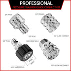 Pressure Washer Quick Connect Kit, Stainless Steel Pressure Washer Adapter Set, M22-14mm Swivel to 3/8" Quick Connect Fittings, 3/4 Inch Hose Fittings, 8 Pack