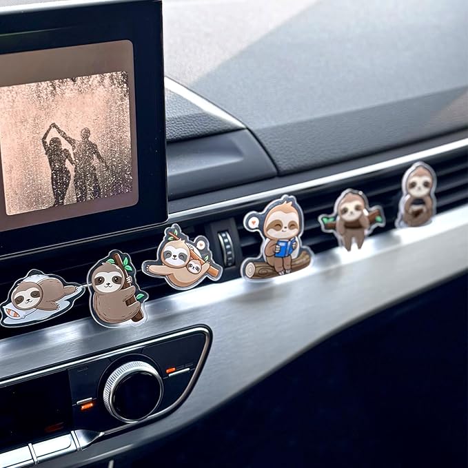 12 Pcs Cute Car Air Freshener Clips, Sloth Car Vent Clip, Funny Car Accessories for Women, Air Conditioner Vent Decorations, Cartoon Animal Interior Decor Sloth Gifts for Women Men