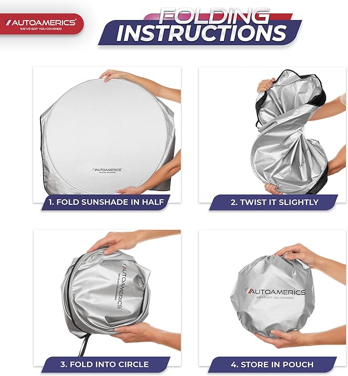 Autoamerics 1-Piece Windshield Sun Shade Standard Silver Foldable Car Front Window Sunshade for Most Cars SUV Truck Heat Blocker Visor Protector Blocks Max UV Rays and Keeps Your Vehicle Cool X-Large