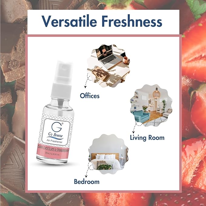 G's Breeze Dark Chocolate & Strawberry Air Freshener - Gentle Fragrance & Soothing Aroma of Velvety Dark Chocolate with Juicy Strawberry - Long-Lasting Fruity Scent - Ideal for Home, Car or Office