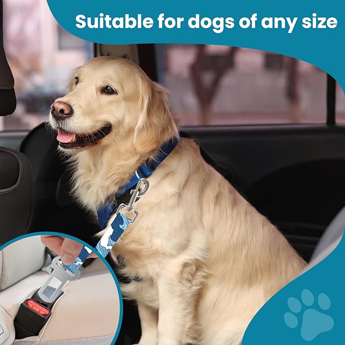 Adjustable pet cat and Dog car seat Belt，The Lanyard is Flexible and Adjustable from 20 to 33 inches(sea Wave)