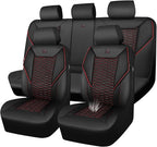 CAR PASS 3D Foam Mesh Leather Car Seat Covers Full Set,Breathable Mesh Faux Leather Seat Covers for Car,Universal Fit for SUV Truck Sedan Automotive, Armrest Airbag Compatible,Black and Red