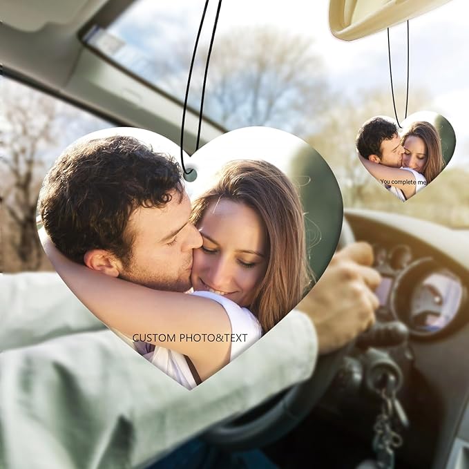 Personalized Photo Car Hanging Decor Accessories, Double-Sided Custom Picture Car Air Freshener Ornament, Car Charms for Rear View Mirror (Heart)