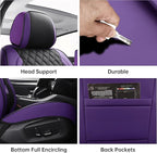 Car Seat Covers Front Seat Purple Black, Luxury Faux Leather Waterproof Non-Slip Seat Protector Universal Fit for Most Cars SUVs Trucks Pick-ups,Car Interior Accessories（Purple Black-Front）