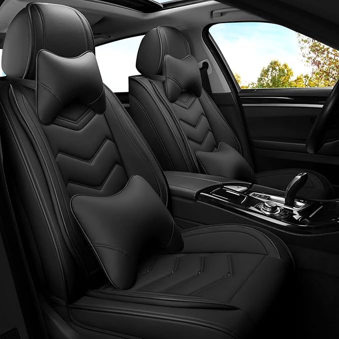 Car Seat Covers for VW Eos 2007-2016, Premium Nappa Leather Car Seat Cover, Stylish Sport Seat Covers， Automobile Seat Cover Sets.(Luxury 2 Seats/Pure Black)