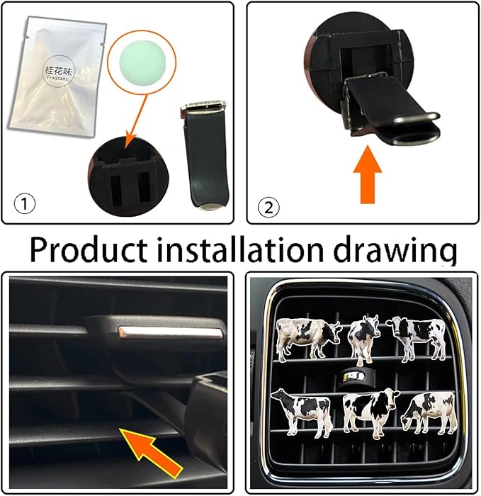 Black and White Cows Car Vent Clip,Car Air Fresheners Vent Clips Cute Car Vent Decorations,Bling Car Diffuser Car Interior Decoration Charm Car Vent Interior Accessories (6 Pcs Black and White)