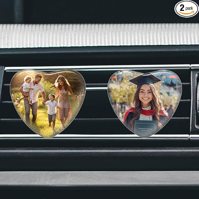 Custom Car Air Vent Clip Pack of 2 with Your Photo Text Personalized Car Air Freshener Customized Air Purifier Scented Crystal Clips for Interior