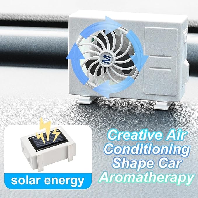 Car Air Freshener Vent Clip - Creative Air Conditioner Shape Solar Powered Aromatherapy Diffuser for Car Interior, Cars Smell Eliminator with 2 Refills, Funny Gift for Men & Women (Gold, 2 PCS)