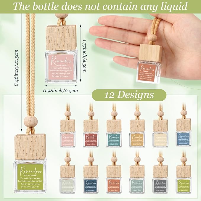 24 Pcs Employee Appreciation Gifts Bulk Empty Glass Essential Oil Diffuser Car Air Freshener Diffuser Hanging Ornament for Coworkers Office Staff
