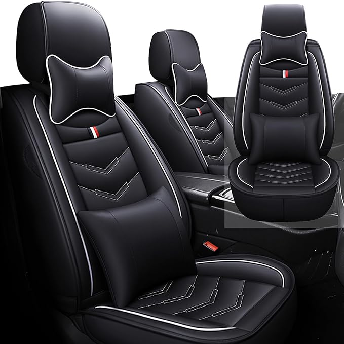 Front Seat Cover for Toyota Highlander 2001-2025, Waterproof Durable Premium Leather Car Seat Protector, Comfortable Anti-Slip Stylish Sport Seat Cover(2 Seats Luxury,Black White)