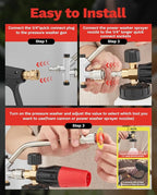 Sakertool Foam Cannon Dual Connector Accessory for Pressure Washer Kit,Car Wash Foam Gun - Power Washer Accessories Gun with Foam Cannon Dual Connector for cleaning - 5 Power Washer Sprayer Nozzles
