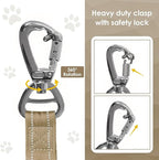 AUBELL Tactical Dog Leash Heavy Duty,4-6ft Reflective Strong No Pull Bungee Leash for Medium Large Dogs with Comfortable Padded Double Handle,Car Seat Belt,360 Degree Rotating Carabiner,Brown