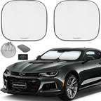 Autoamerics 2-Piece Windshield Sun Shade - Foldable Car Front Window Sunshade for Most Compact Sports Cars - Auto Sun Blocker Visor Protector Blocks 99% UV Rays and Keeps Your Vehicle Cool - Small Fit