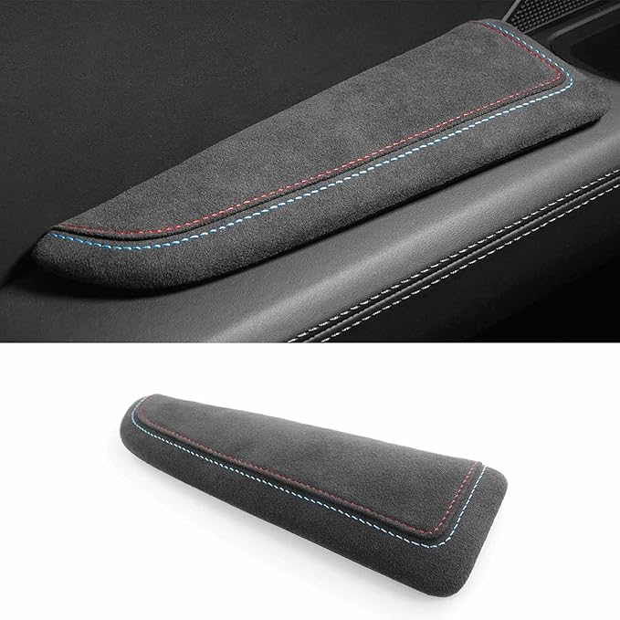 BETTERHUMZ Car Door Armrest Cushion Pad for Alcantara Suede, Car Elbow Rest Pad for BMW 3 4 5 6 7 8 X1 X3 X4 X5 X6 Z4 Series Car Accessories (Left, Blue red line)