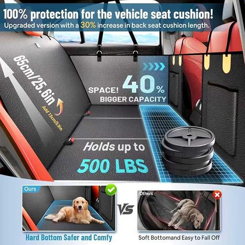 2026 Upgraded Dog Car Seat Cover for Back Seat with Hard Bottom Car Seat Cover for Dogs, Waterproof Pet Seat Protector, Non-Slip Scratch-Resistant Surface, Supports 500lbs, Easy to Clean and Install