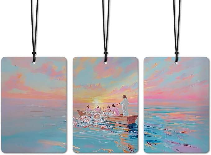 Jesus Christian Car Air Freshener 3 Pcs, Jesus and the Miraculous Catch of Fish Religious Air Freshener Hanging for Cars Books Closet Drawer, Christian Girly Car Accessories for Women Girls