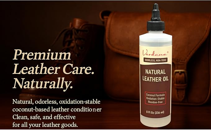 Verdana Leather Conditioner Oil – 8 Fl Oz – Plant-Based, Non-Toxic Leather Conditioner for Couches, Car Seats, Boots, Shoes, Jackets & Purses – Natural, Odorless Conditioning Oil