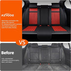 KEYOOG 5-Seater Waterproof and Breathable Nappa Leather Car Seat Covers Full Set, Fit for Front and Rear Seats of Cars, Compatible with Airbags, Car Seat Protector Covers for Most Cars - Black Red
