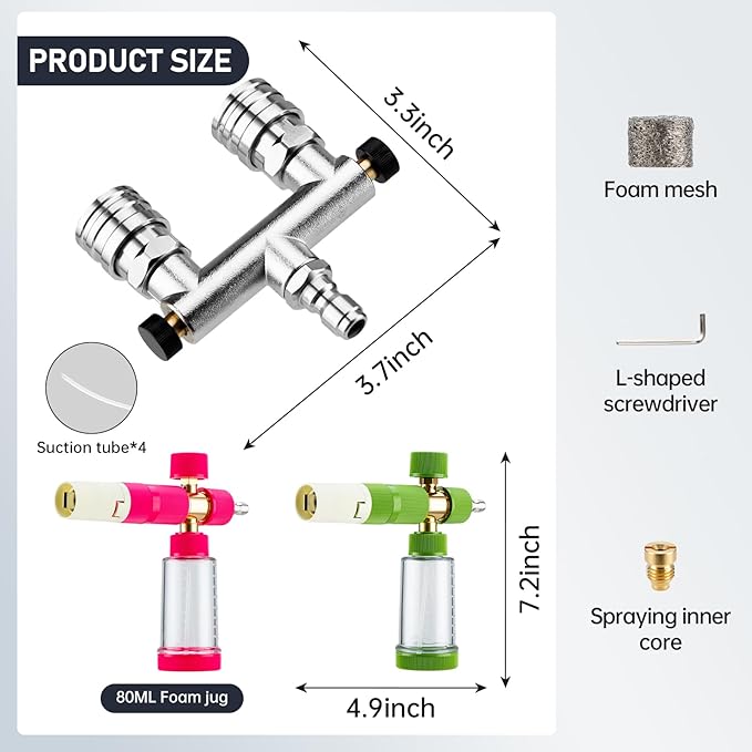 REALYOU Foam Cannon Dual-Connector Accessory, Pressure Washer Double Tip Attachment, Pressure Washer Accessories with 1/4" Quick Connect for Car Wash, 2 Adjustable Foam Cannon Pro