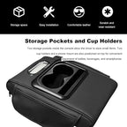 Car Center Console Armrest Pillow, Multifunctional Armrest Box Cover with Cup Phone Tissue Holder & Side Pockets, Waterproof Leather Middle Console Cushion for Most Vehicles (Black, Normal)