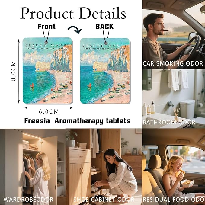 Art Car Air Freshener 4Pcs,Monet's paintings Lover Mom Lady Gifts for Bathroom Bedroom,Art Lover Gift Air Freshener Hanging in Car Wardrobe Drawer or Book.