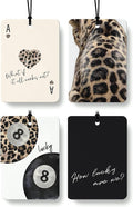 Black Leopard Print Car Air Freshener 4 Pcs, Trendy Cheetah Lucky 8 Ball Ace Card Hanging Air Freshener for Cars Closet Drawer Books, Leopard Car Accessories Mirror Decor for Women