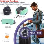napfun Neck Pillow for Traveling, Upgraded Travel Neck Pillow for Airplane 100% Pure Memory Foam Travel Pillow for Flight Headrest Sleep, Portable Plane Accessories, Turquoise Striped Kit