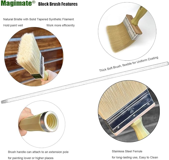 4 Inch Wide Paint Brush Soft Thick Household Bristle Utility Staining Brushes for Deck Railing Fence Siding Interior Exterior Painting, Dusting, Masonry, Wood Stain Block Brush by Magimate