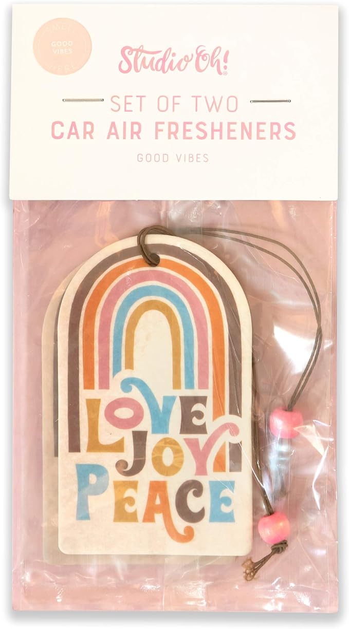 Studio Oh! Car Air Fresheners - Pack of 2 Scented Hanging Car Odor Eliminator - Unique Design with Decorative Bead - Love Joy Peace