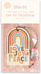 Studio Oh! Car Air Fresheners - Pack of 2 Scented Hanging Car Odor Eliminator - Unique Design with Decorative Bead - Love Joy Peace